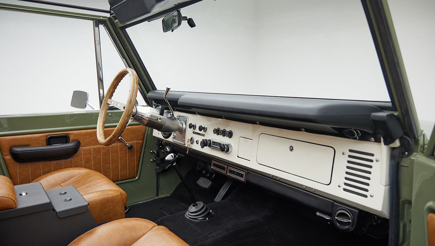 1976 classic ford bronco in boxwood green with ball glove leather dash