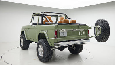 1976 classic ford bronco in boxwood green with ball glove leather spare tire carrier