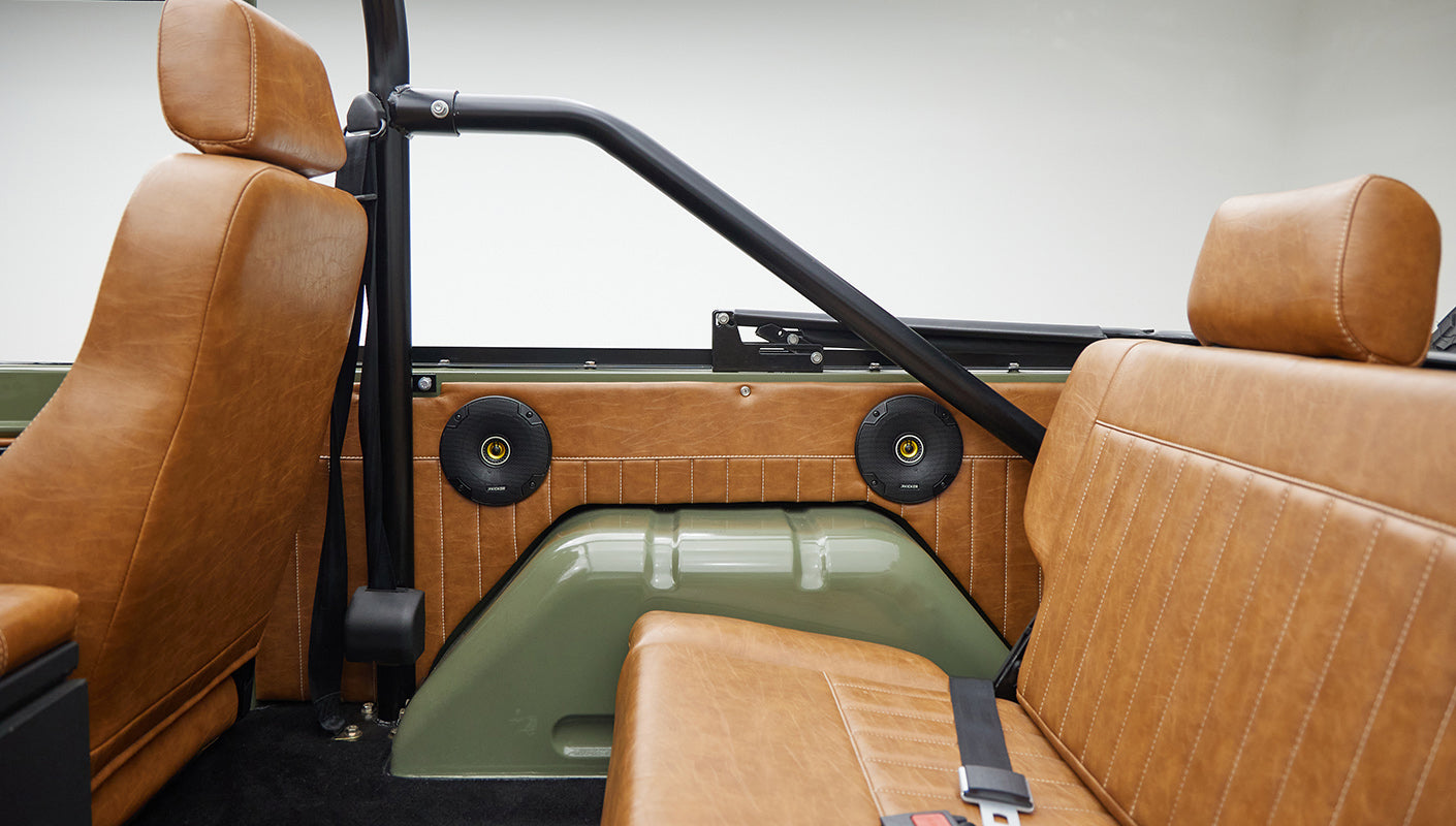 1976 classic ford bronco in boxwood green with ball glove leather rear speakers