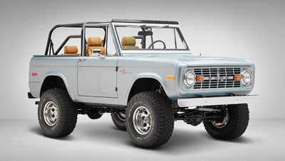 Classic Ford Bronco 1976 Brittany Blue Coyote Series front passenger side angle