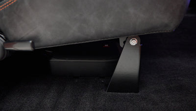 Speaker system mounted under the seat inside Classic Ford Bronco interior