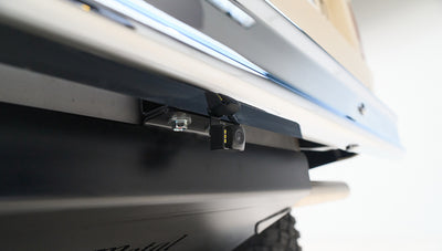 Rear-view backup camera mounted under Classic Ford Bronco bumper