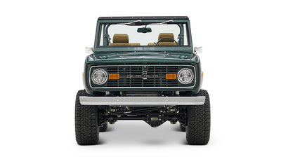 1966 ford bronco in highland green with whiskey leather interior front