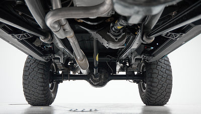 Undercarriage view showing exhaust pipe and differential housing of Classic Ford Bronco