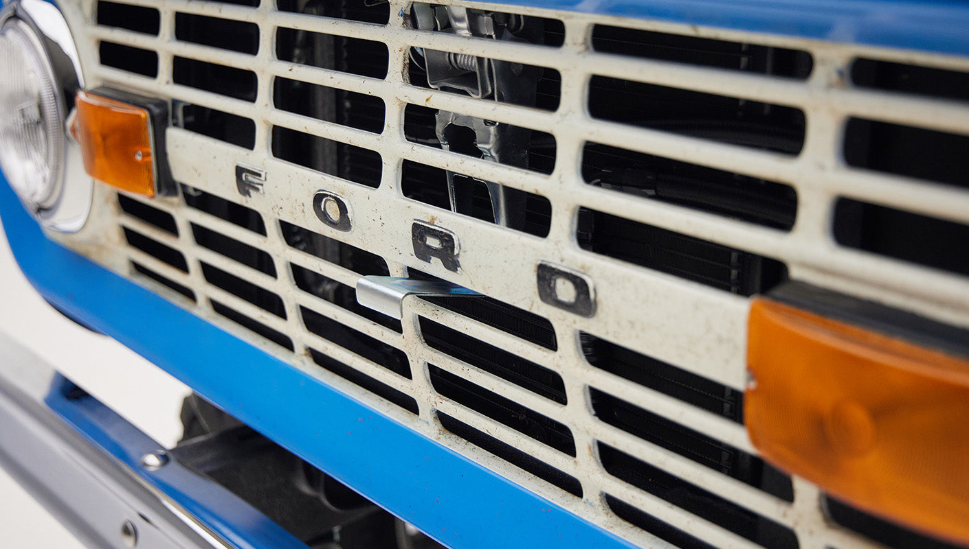 1976 classic ford bronco in blue patina paint with whiskey leather interior grill patina