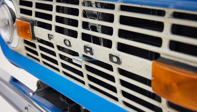 1976 classic ford bronco in blue patina paint with whiskey leather interior grill patina