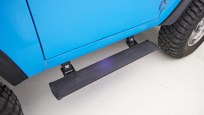 1976 classic ford bronco in blue patina paint with whiskey leather interior power step