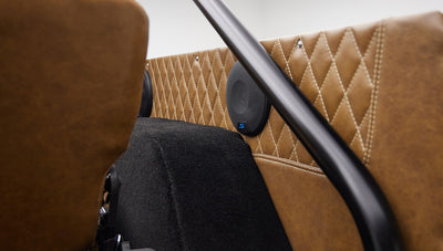 1976 classic ford bronco in blue patina paint with whiskey leather interior rear panel speakers