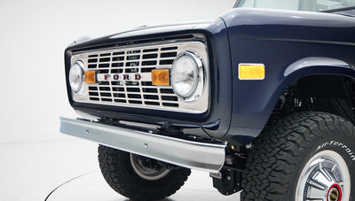 Front grille and bumper of Classic Ford Bronco with Ford emblem