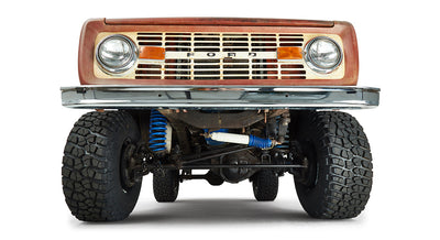 Undercarriage view of Classic Ford Bronco front axle and suspension components