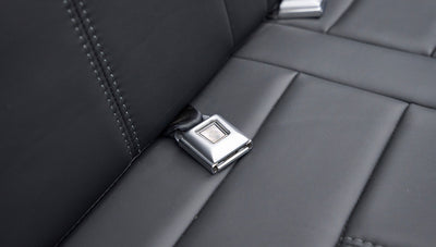 Backrest and seat cushion of rear leather bench seat with roll cage bars and speaker on side panel