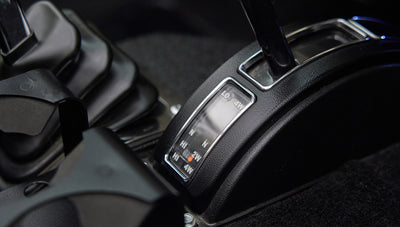 Close-up of 4-wheel drive selector dial in the center console of a Classic Ford Bronco