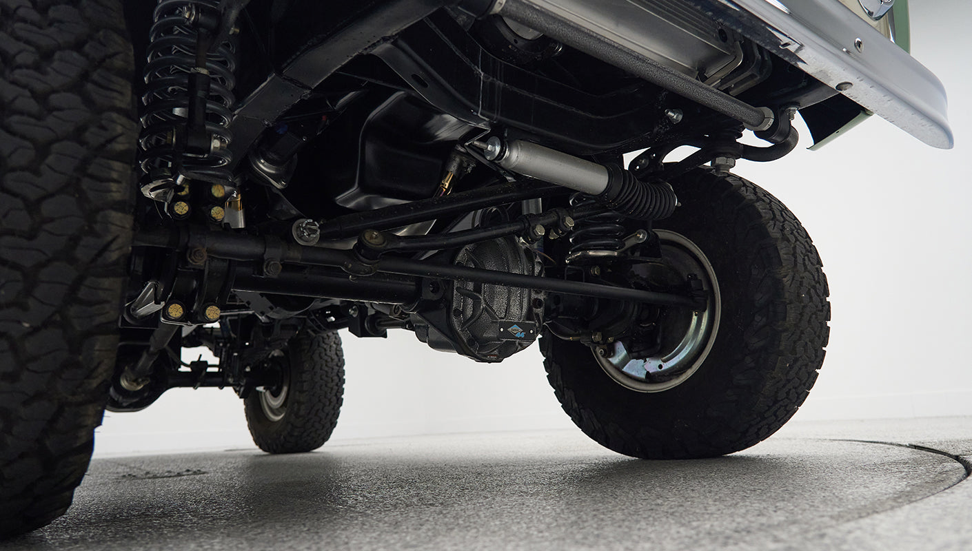 Undercarriage suspension and tire of a Classic Ford Bronco