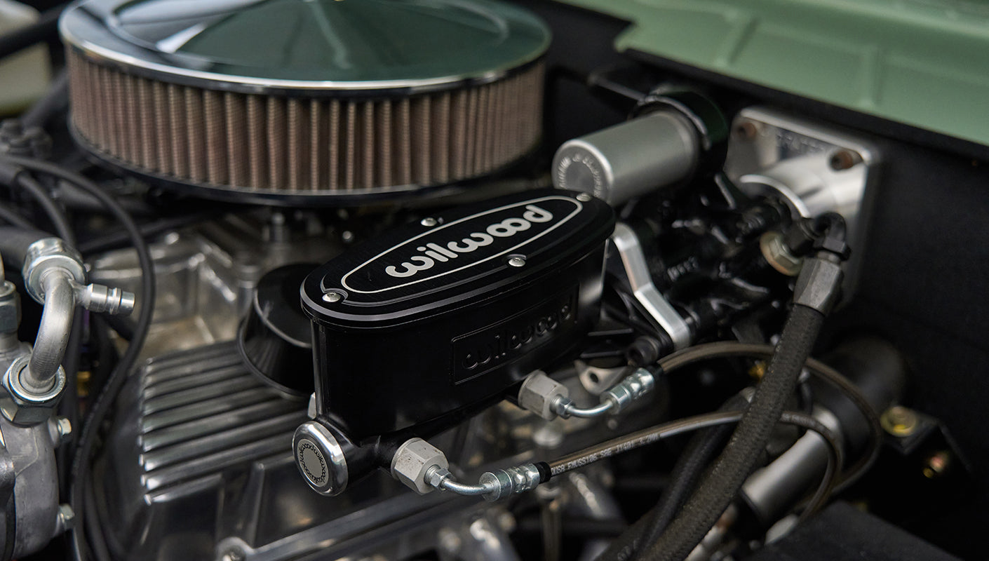 Detailed view of Wilwood brake system components and hoses in Classic Ford Bronco engine bay