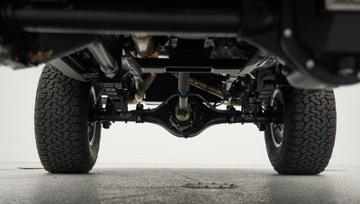 Undercarriage rear axle and suspension with tires on Classic Ford Bronco truck