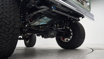 Underside view of Classic Ford Bronco showing rear differential and axle assembly