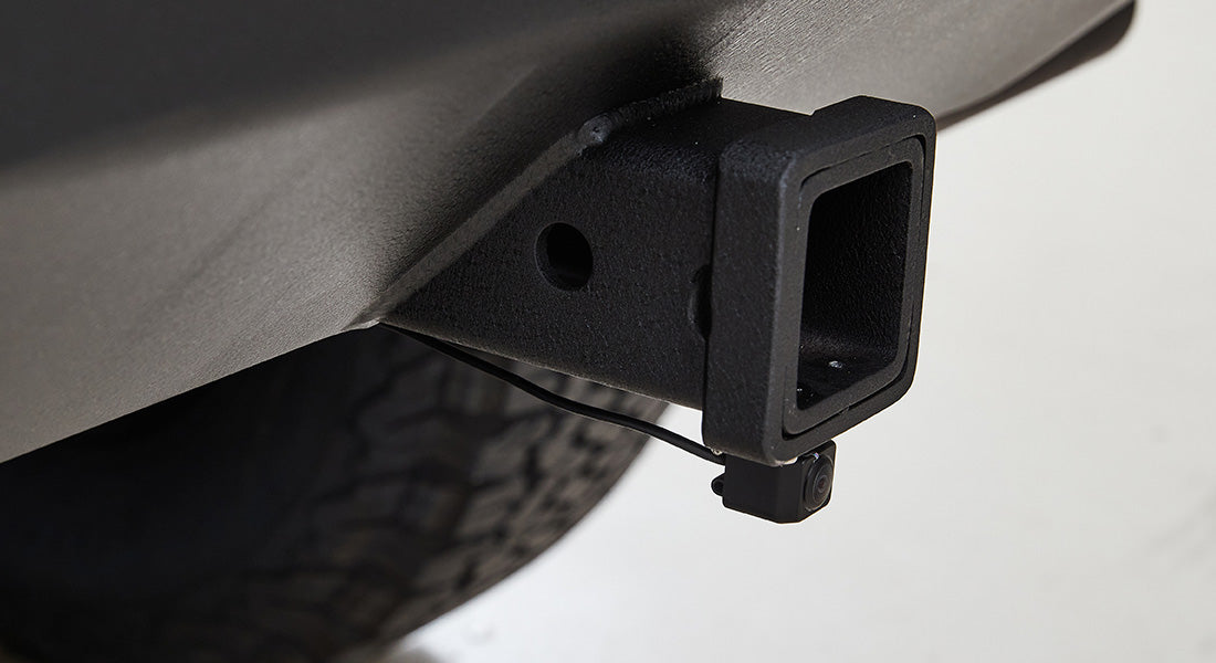 Rear hitch with backup camera mounted underneath a Classic Ford Bronco