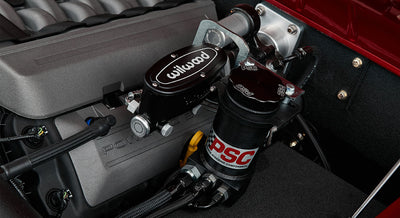 Close-up of Wilwood brake assembly under the hood of Classic Ford Bronco