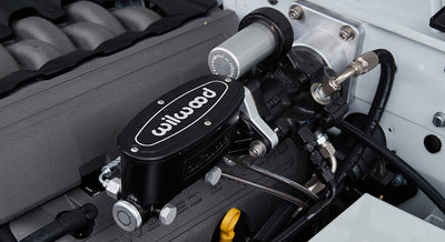 Wilwood brake master cylinder and engine parts inside the Classic Ford Bronco engine bay