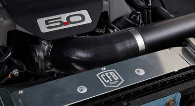 Classic Ford Bronco 5.0 engine detail with CFB Series radiator panel
