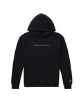 Black hoodie with text on a white background