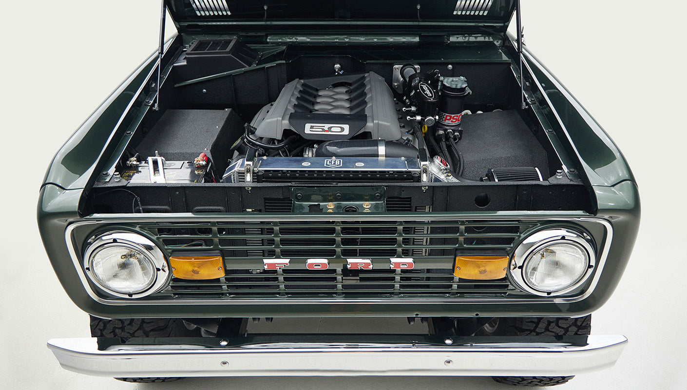 1973 classic ford bronco in highland green front motor