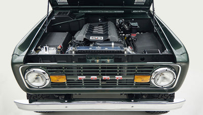 1973 classic ford bronco in highland green front motor