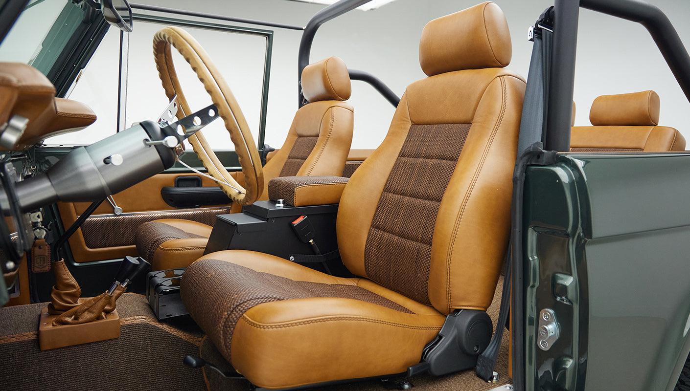 1973 classic ford bronco in highland green driver seat