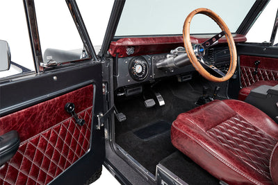 Interior door panel with quilted red leather on Classic Ford Bronco