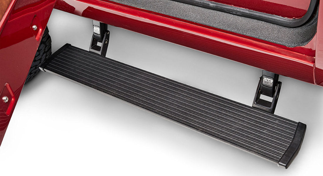 Black classic Ford Bronco door running board with suport brackets