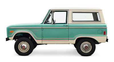 Restored Ford Bronco 1977 Light Jade 302 v8 with Wimbledon White Hard Top