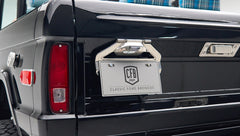 Rear view of Classic Ford Bronco tailgate with CFB Series plate and tail lights