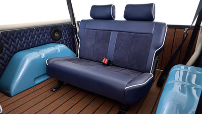 Ford Bronco 1969 Frozen Blue Coyote Series with Custom Leather Interior and Teak Boat Flooring