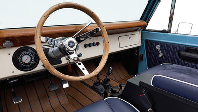 Ford Bronco 1969 Frozen Blue Coyote Series with Custom Leather Interior and Teak Boat Flooring
