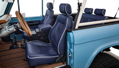Ford Bronco 1969 Frozen Blue Coyote Series with Custom Leather Interior and Teak Boat Flooring