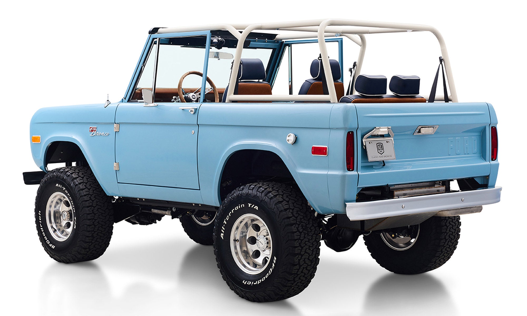 Ford Bronco 1969 Frozen Blue Coyote Series with Custom Leather Interior and Teak Boat Flooring