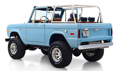 Ford Bronco 1969 Frozen Blue Coyote Series with Custom Leather Interior and Teak Boat Flooring