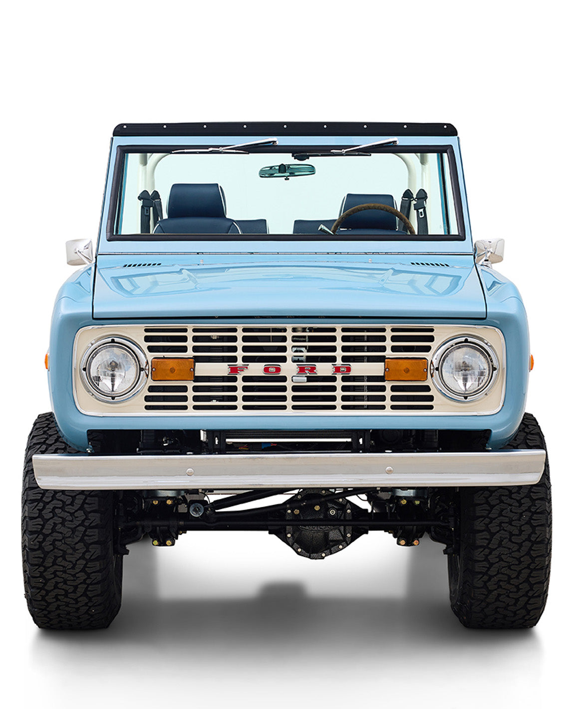 Ford Bronco 1969 Frozen Blue Coyote Series with Custom Leather Interior and Teak Boat Flooring