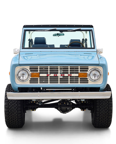 Ford Bronco 1969 Frozen Blue Coyote Series with Custom Leather Interior and Teak Boat Flooring