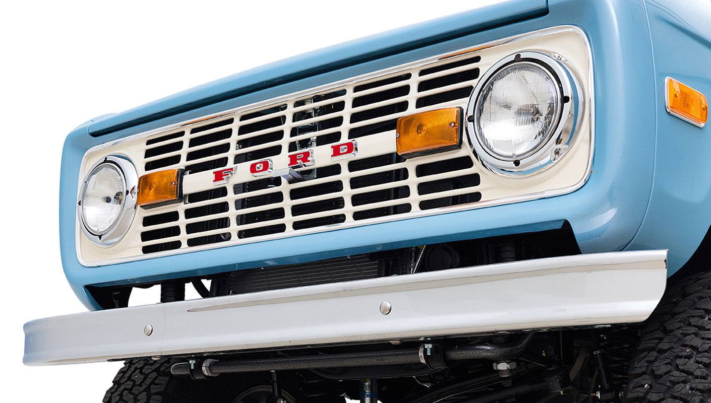 Ford Bronco 1969 Frozen Blue Coyote Series with Custom Leather Interior and Teak Boat Flooring