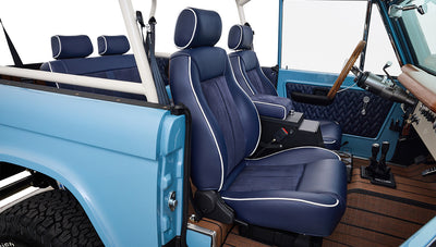 Ford Bronco 1969 Frozen Blue Coyote Series with Custom Leather Interior and Teak Boat Flooring