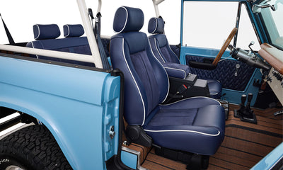 Ford Bronco 1969 Frozen Blue Coyote Series with Custom Leather Interior and Teak Boat Flooring