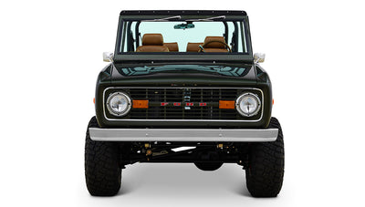 Classic Ford Bronco 1969 Misty Green Coyote Series side profile view with brown interior