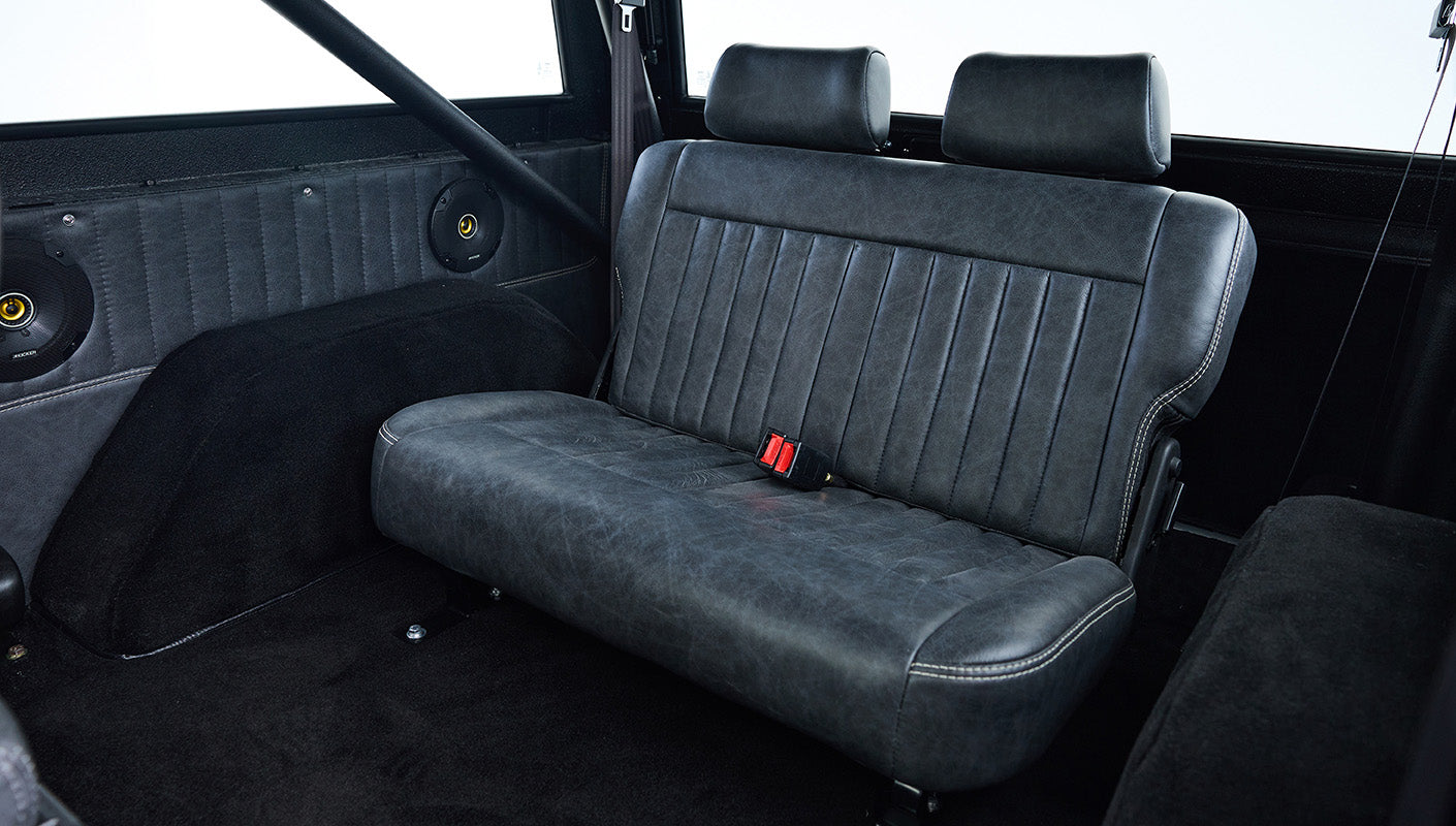 Ford Bronco 1970 in Black with Black bedlined hard top with custom straight stitch interior