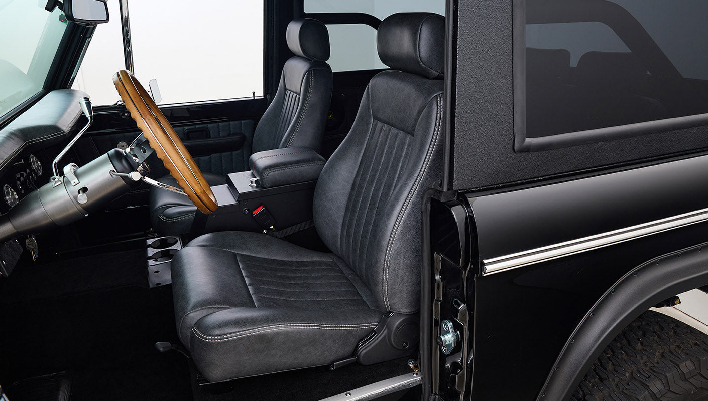 Ford Bronco 1970 in Black with Black bedlined hard top with custom straight stitch interior