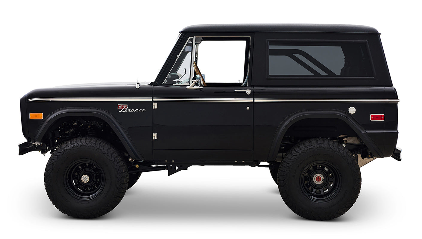 Ford Bronco 1970 in Black with Black bedlined hard top with custom straight stitch interior