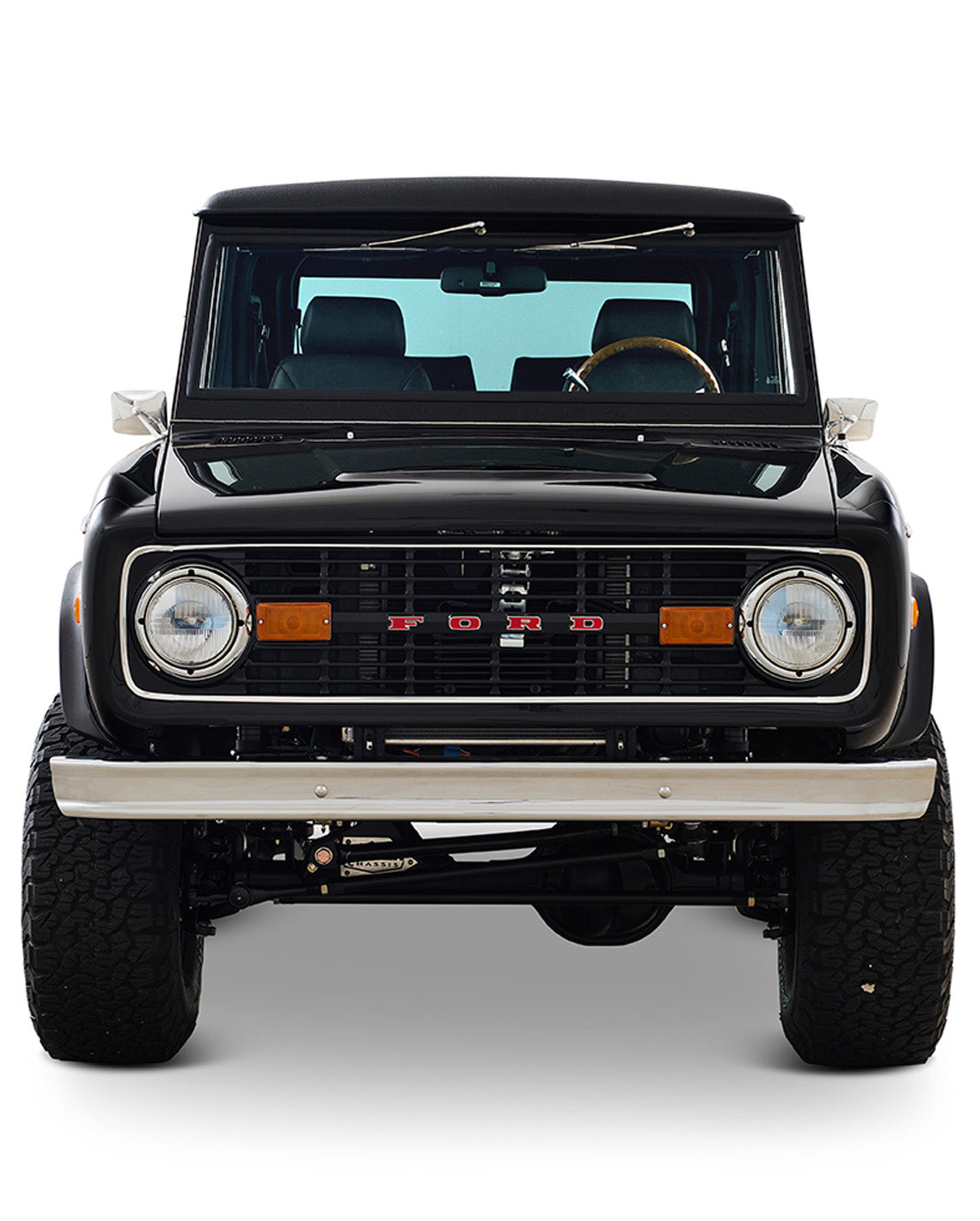 Ford Bronco 1970 in Black with Black bedlined hard top with custom straight stitch interior
