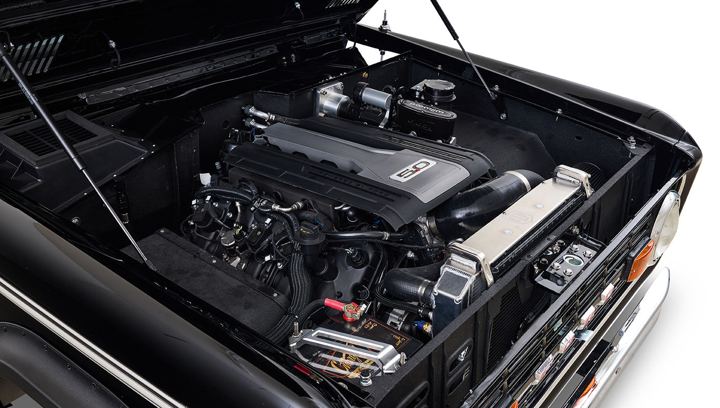 Ford Bronco 1970 in Black with Black bedlined hard top with custom straight stitch interior