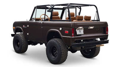 Ford Bronco 1970 in Matte Macadamia Brown with whiskey leather interior and black wheels