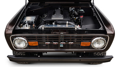 Ford Bronco 1970 in Matte Macadamia Brown with whiskey leather interior and black wheels Coyote 5.0L engine